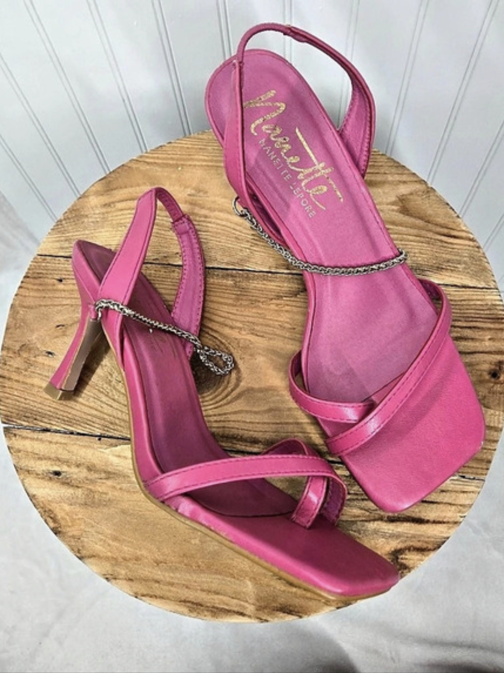 Nanette Lepore Willough Women Size 8 Square Toe Slingback Pink Heels Sandals